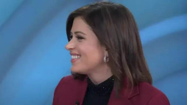 L'Agence Emily Embellished Mock Neck Top worn by Chloe Melas as seen in Today on November 10, 2023