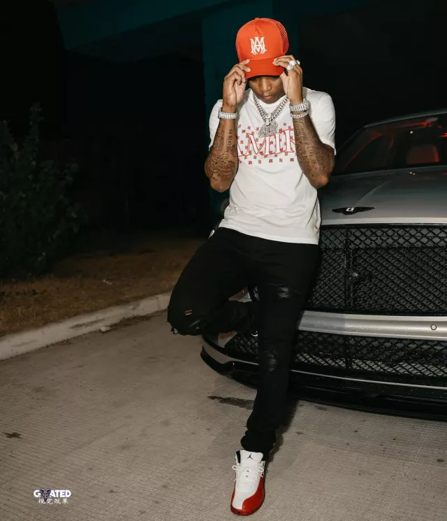 Amiri Red & White MA Trucker Hat worn by Yungeen Ace on the Instagram account @yungeenace