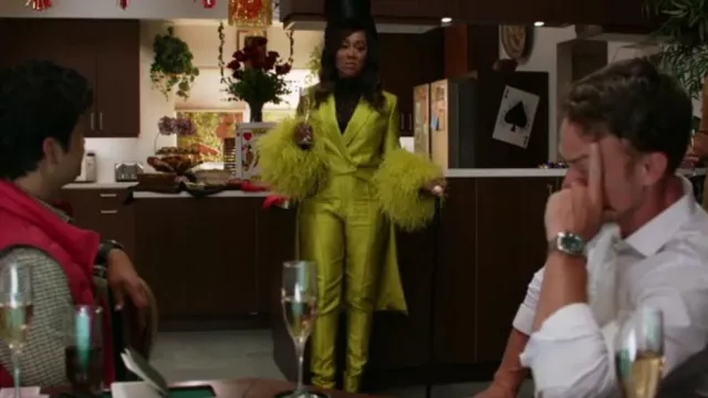 Lapointe Feather-Trimmed Snakeskin Print Coat worn by Lola Carmichael (Simone Missick) as seen in All Rise (S03E19)