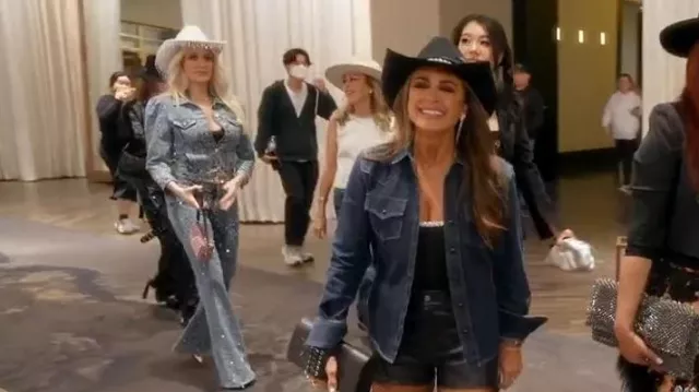 Retrofete Moore Mid Rise Flare Crystal Embellished Jean worn by Erika Girardi as seen in The Real Housewives of Beverly Hills (S13E04)