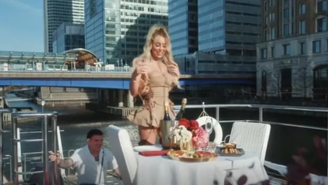 Prettylittlething Camel Lace Up Corset Top worn by Ella Morgan as seen in Married at First Sight UK (S08E31)
