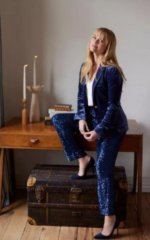 Draper James Pull on Pants in Sequins worn by Reese Witherspoon on Draper James Instagram on November 8, 2023