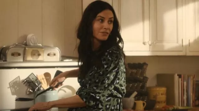 Nobody's Child Maternity Selena Smock Midi Dress in Green Leopard worn by Patricia 'Pat' Phelps (Courteney Cox) as seen in Shining Vale (S02E06)