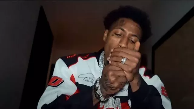 Guapi White & Red Col­or­block Hell­cat Jack­et worn by YoungBoy Never Broke Again in My Address Public (Official Music Video)