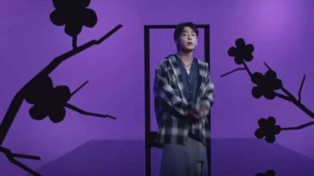 Givenchy Grey Upside-Down Sweatshirt Skirt worn by Jungkook in Too Much by The Kid LAROI, Jung Kook, Central Cee (Official Video)