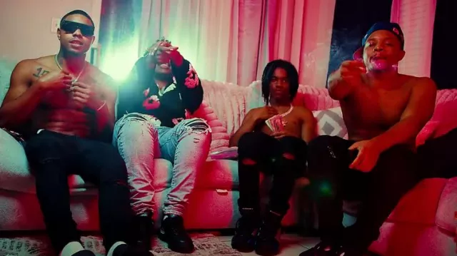 Amiri Clay Indigo & Black Leather 'MX1' Jeans worn by Big30 in Blrrrddd Pt. 2
