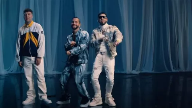 Amiri Ivory Crystal Pegasus Bomber Jacket worn by Anuel AA in OA by Anuel AA, Quevedo, Maluma Feat. DJ Luian, Mambo Kingz (Video Oficial)