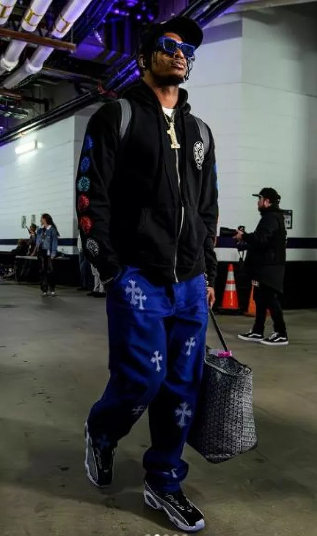 Chrome Hearts Black & Multicolor Horseshoe Zip Hoodie worn by Ja'Marr Chase on the Instagram account @jamarrchase