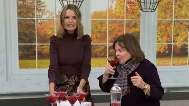 La DoubleJ Edition 34 Milano Jacquard Midi-Skirt in Jacquard Sicomore worn by Savannah Guthrie as seen in Today on November 22, 2023