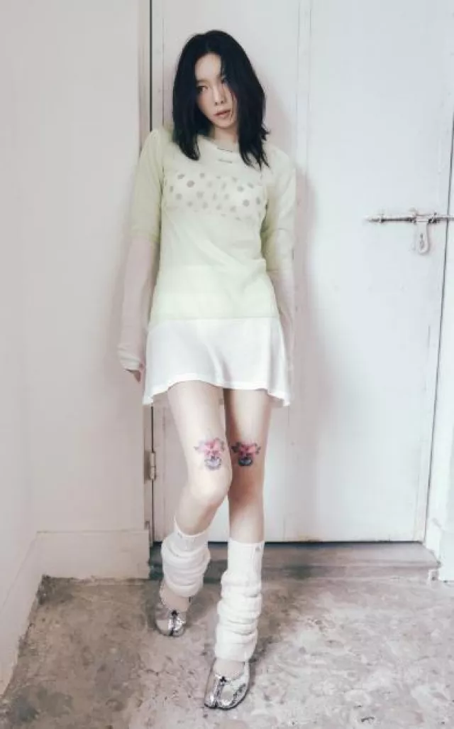Miu Miu Semi-Sheer Knitted Top worn by Taeyeon in To X. Image Teaser on November 21, 2023