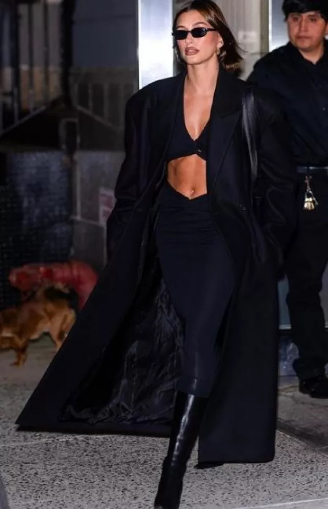 Khaite The Caleb Coat worn by Hailey Bieber in New York City on November 19, 2023