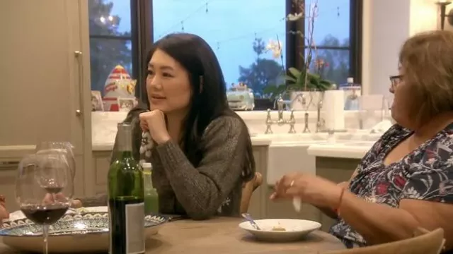 St Roche Women's Farrah Cardigan In Charcoal/Ivory worn by Crystal Kung Minkoff as seen in The Real Housewives of Beverly Hills (S13E05)