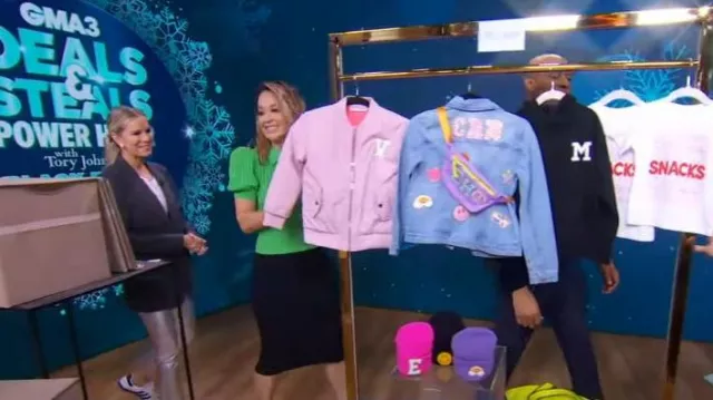 Alice + olivia Chase Ca­ble-Knit Puff-Sleeve Top worn by Eva Pilgrim as seen in Good Morning America on November 22, 2023