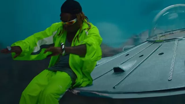 Balenciaga Neon Yellow & Grey 3B Sports Icon Track Jacket worn by Lil Wayne in Transparency by 2 Chainz, Lil Wayne, USHER