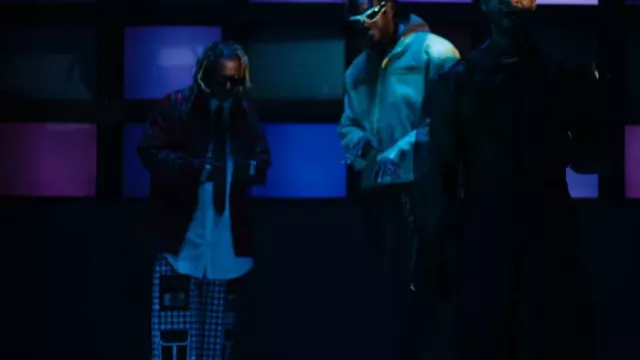 Kenzo Red Tartan Check Shirt & Tie worn by Lil Wayne in Transparency by 2 Chainz, Lil Wayne, USHER