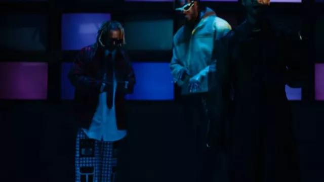 Chopova Lowena White & Red Check Fanlight Flared Pants worn by Lil Wayne in Transparency by 2 Chainz, Lil Wayne, USHER