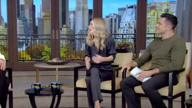 Todd Snyder Cashmere Pocket Tee In Snyder Olive worn by Mark Consuelos as seen in LIVE with Kelly and Mark on November 15, 2023