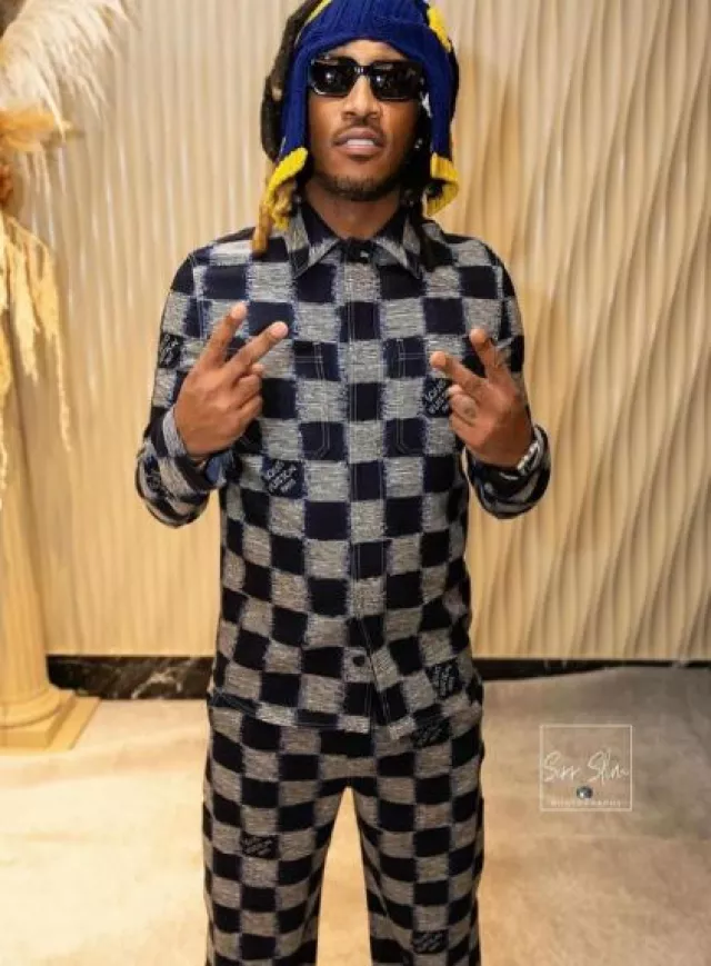 Louis Vuitton Navy & Grey Giant Damier Overshirt worn by Future on the Instagram account @future