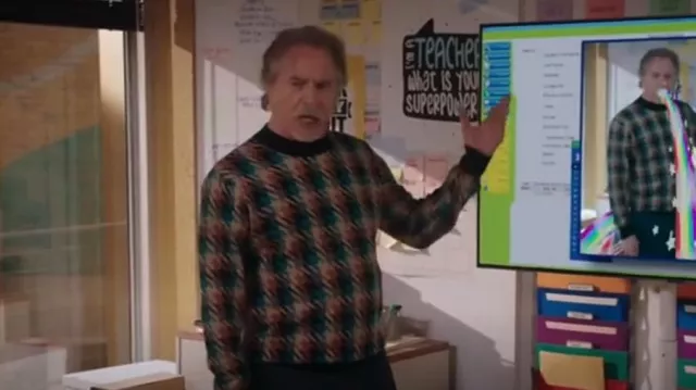 Jersey de mezcla de lana con cuello redondo a cuadros escoceses y soda usado por Rick (Don Johnson) como se ve en Kenan (S01E09)