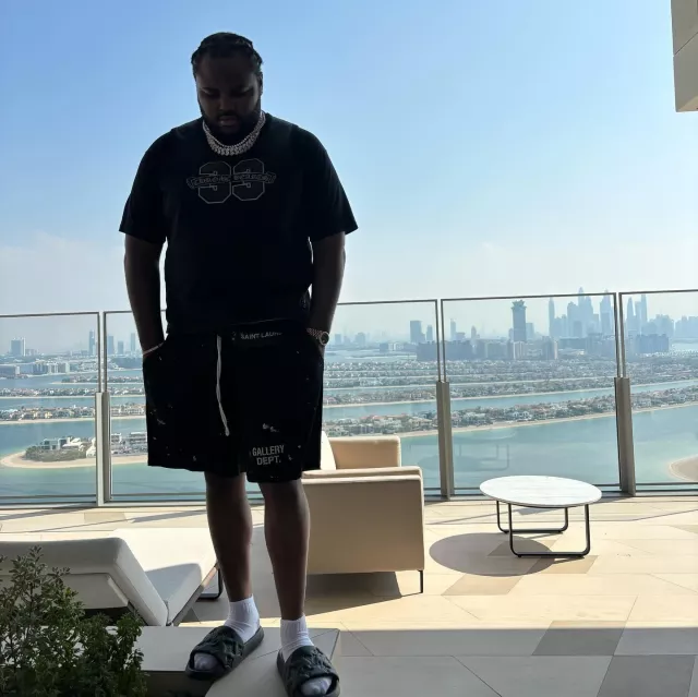 Gallery Dept. Black Paint Splatter Mesh Shorts worn by Tee Grizzley on the Instagram account @teegrizzley