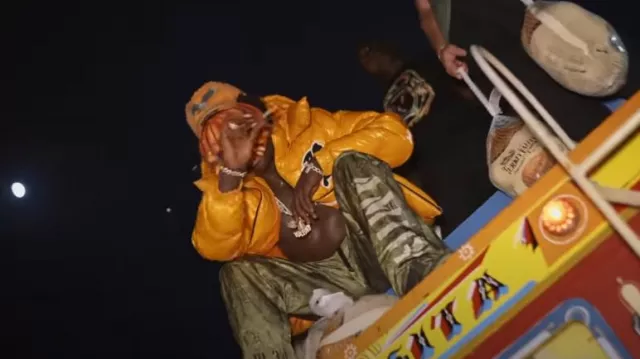 Facesofthenight Orange Shiny 'Spacesuit' Puffer Jacket worn by Kodak Black in Kylie Grande [Official Music VIdeo]