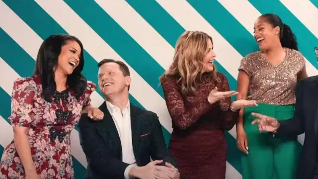 Vince Camuto Sequin Cap Sleeve Top in Fox Trot worn by Sheinelle Jones as seen in Today on November 29, 2023