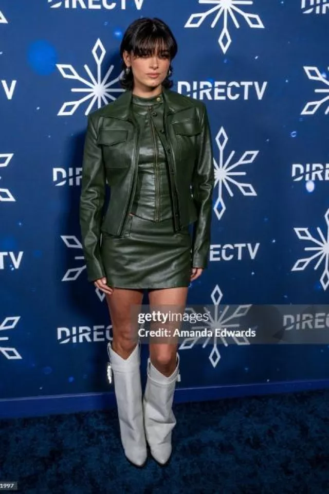 Aya Muse Edona Faux Leather Miniskirt worn by Dixie D’Amelio in Directv