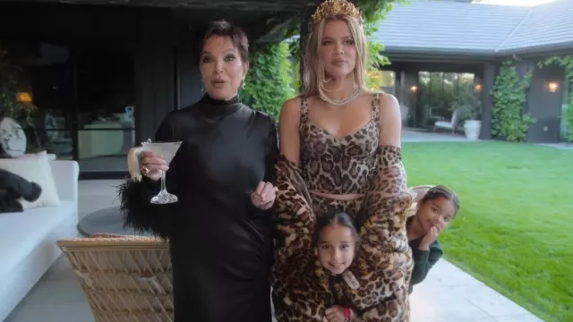 LaPointe Satin Bias Feather Tab Gown With Slit worn by Kris Jenner as seen in The Kardashians (S04E10)