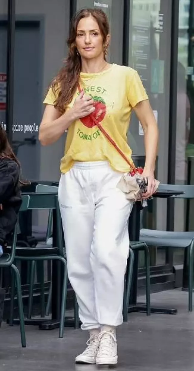 Converse High Tops in Beige worn by Minka Kelly in Erewhon on June 11, 2023