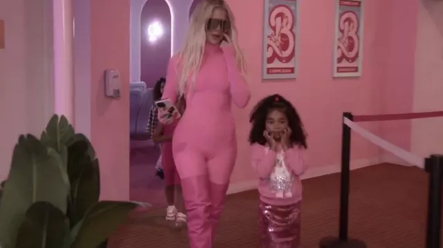 Balenciaga Knife Jersey Over-the-Knee Pumps Pink worn by Khloe Kardashian as seen in The Kardashians (S04E10)