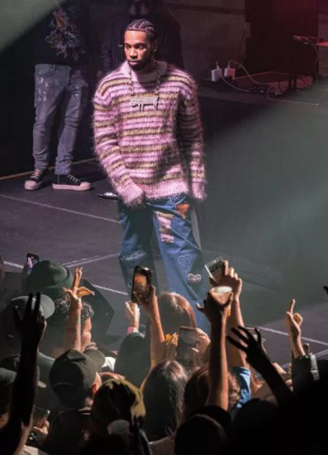 Marni Ocean Blue Mohair & Heart Patch Jeans worn by Key Glock on the Instagram account @keyglock