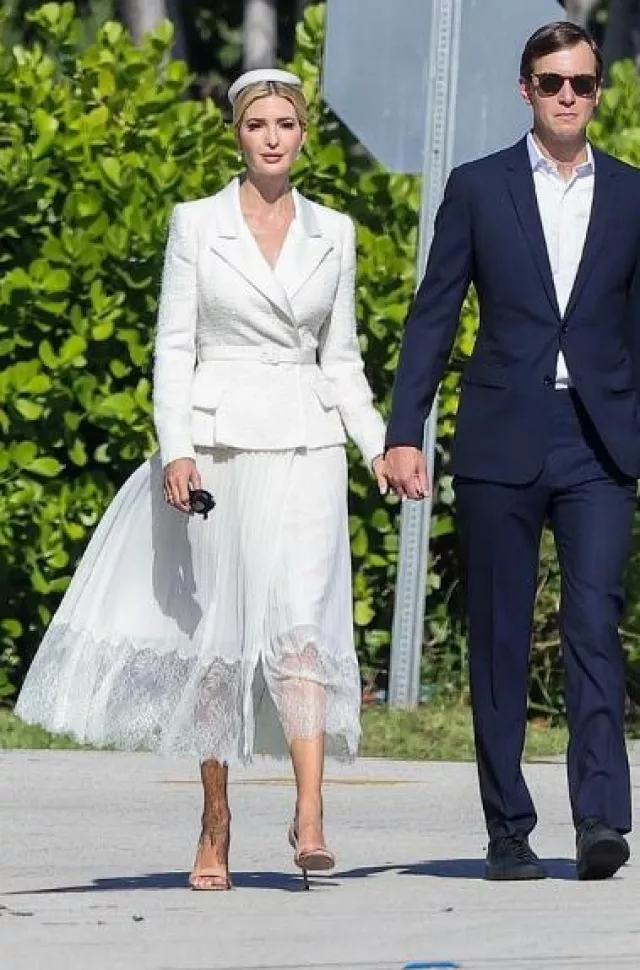 Self-Portrait Boucle Midi Dress worn by Ivanka Trump  in Miami on June 10, 2023