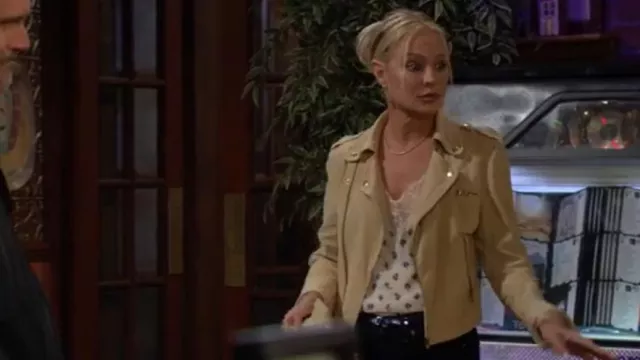Treasure & Bond Leather Bik­er Jack­et worn by  Sharon Newman (Sharon Case) as seen in The Young and the Restless on October 26, 2023