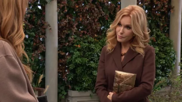 Theory Luxe Di­vide Coat worn by  Lauren Fenmore  (Tracey E. Bregman) as seen in The Young and the Restless on November 2, 2023