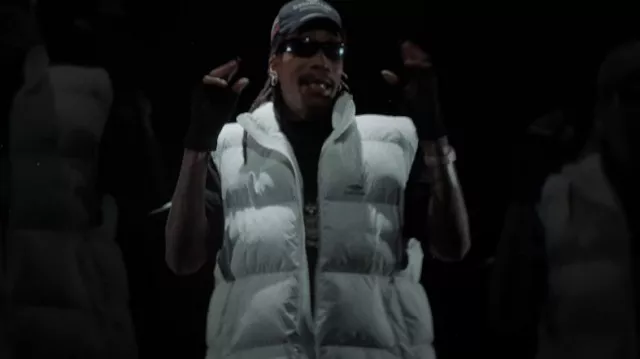Balenciaga White 3B Sports Icon Puffer Vest worn by Wiz Khalifa in Heavy Hitters [Official Music Video]