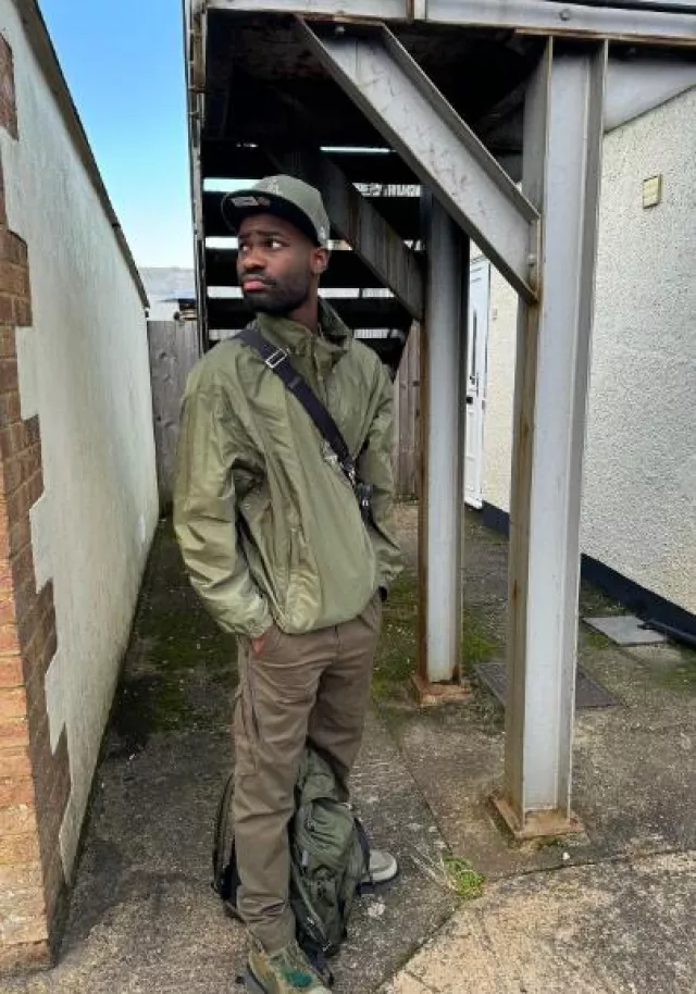 Prada Olive Green Re-Nylon Anorak Jacket worn by Dave on the Instagram account @santandave
