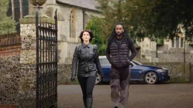 Low classic Belt­ed Faux Leather Jack­et worn by Dianne (Gemma Arterton) as seen in Culprits (S01E02)
