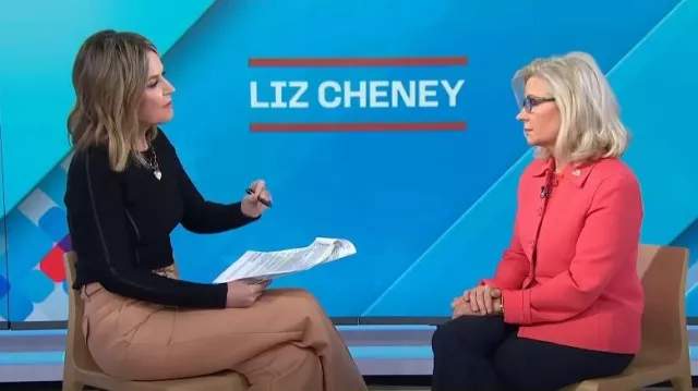 Lafayette 148 New York Wool & Silk Crepe Blazer in Stamped Poppy worn by Liz Cheney as seen in Today on December 4, 2023