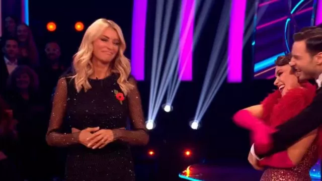 Self Portrait Fish­net Mi­di Dress worn by Tess Daly as seen in Strictly Come Dancing: It Takes Two (S21E07)
