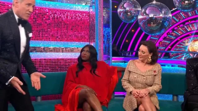 Self Portrait Shoul­der Mi­ni Dress worn by Shirley Ballas as seen in Strictly Come Dancing: It Takes Two (S21E07)