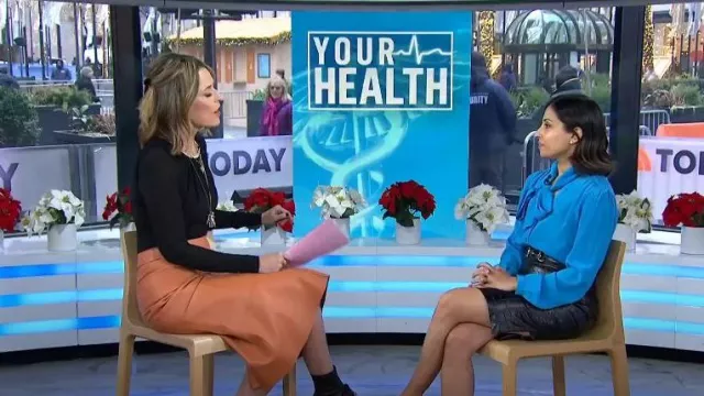 Joseph Blomfield Paneled Leather Midi Skirt worn by Savannah Guthrie as seen in Today on December 7, 2023