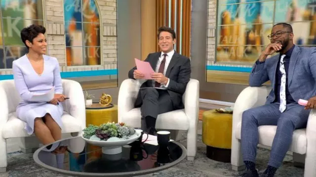 Scanlan Theodore Belted Long-Sleeve Midi-Dress in Lilac worn by Jericka Duncan as seen in CBS Mornings on December 4, 2023