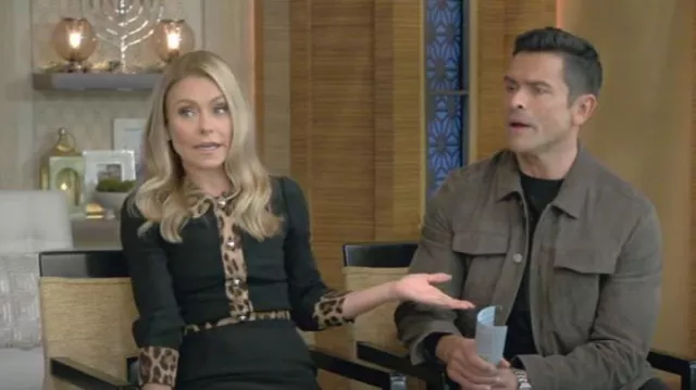 Dolce & Gabbana Leopard Trim Long Sleeve Sheath Dress worn by Kelly Ripa as seen in LIVE with Kelly and Mark on December 8, 2023