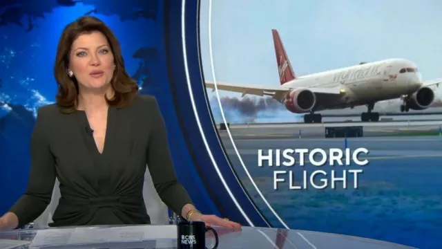 Giorgio Armani Gathered Monili-Tab Jersey Dress worn by Norah O'Donnell as seen in CBS Evening News on  November 29, 2023