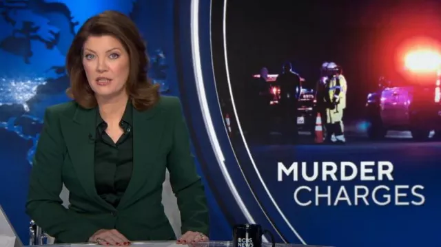 Michael Kors Collection Georgina Blazer in Forest worn by Norah O'Donnell as seen in CBS Evening News on December 8, 2023