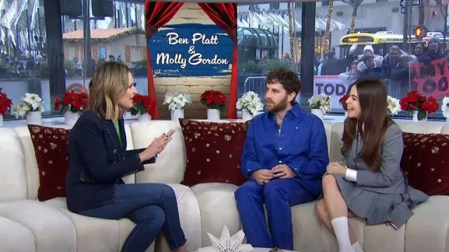 Veronica Beard Miller Striped Piping Dickey Jacket in Navy worn by Savannah Guthrie as seen in Today on December 8, 2023