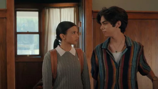 BDG Eli Striped Camp Collar Shirt worn by Lee Garcia(Myles Perez) as seen in My Life with the Walter Boys (S01E01)