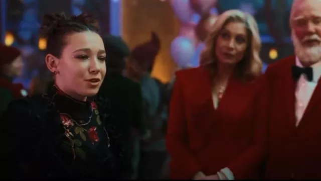 Free People Charlie Printed Mesh Top worn by Sandra (Elizabeth Allen Dick) as seen in The Santa Clauses (S02E06)