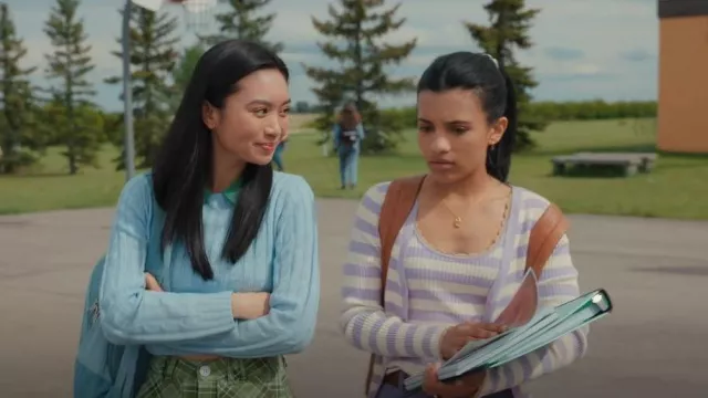 Mango Striped Ribbed Cardigan worn by Jackie Howard(Nikki Rodriguez) as seen in My Life with the Walter Boys (S01E03)