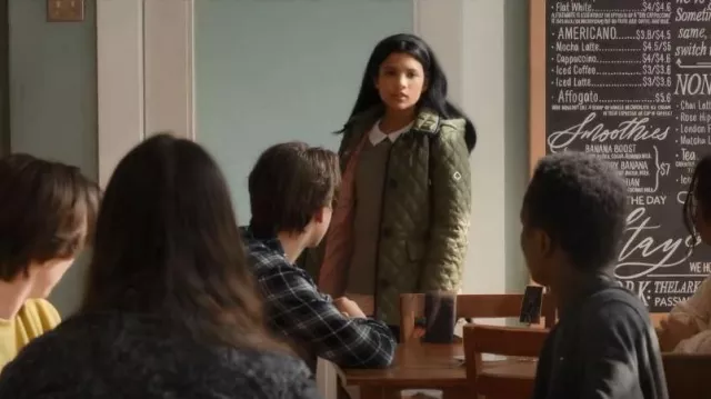 Kate Spade Quilted Jacket, Enchanted Green worn by Jackie Howard (Nikki Rodriguez) as seen in My Life with the Walter Boys (S01E07)